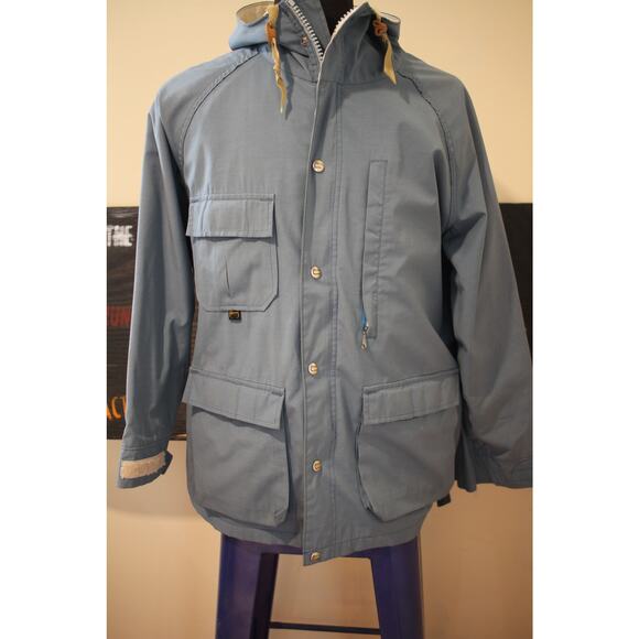 Vintage Woolrich Hooded Jacket Large Slate Blue Full Zip Snap Front Casual